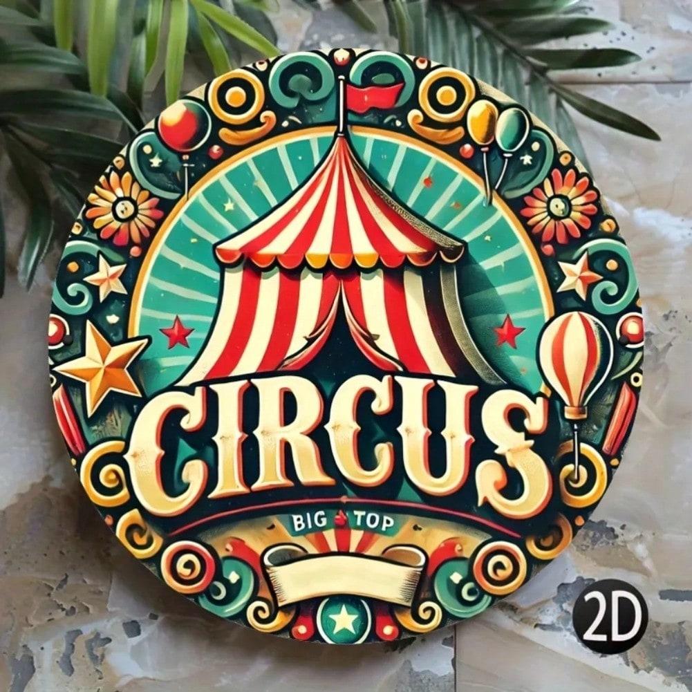 Vintage Cirkus 2D Kovový Umělecký Značka Pruhovaný Stan Hvězda Domácí Kancelář Kavárna Dekor