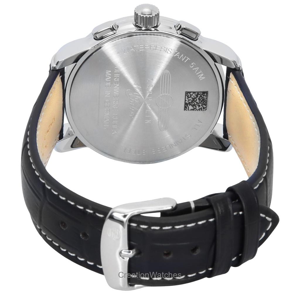 ZEPPELIN 100 Jahre Chronograph, Lederarmband, silbernes Zifferblatt, Quarz 86701, Herrenuhr