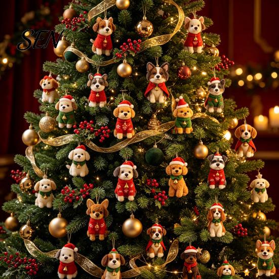 Huisdier Thema Vakantie Countdown Cadeaus Hond Adventskalender, 2D Acryl Rassen Ornamenten, 24 Dagen Kerstfeest Bedankjes voor Liefhebbers Kalender