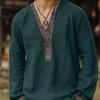 European and American Men's Spring and Autumn Digital Flat-printed V-neck Long-sleeved Shirts, Comfortable and Breathable
