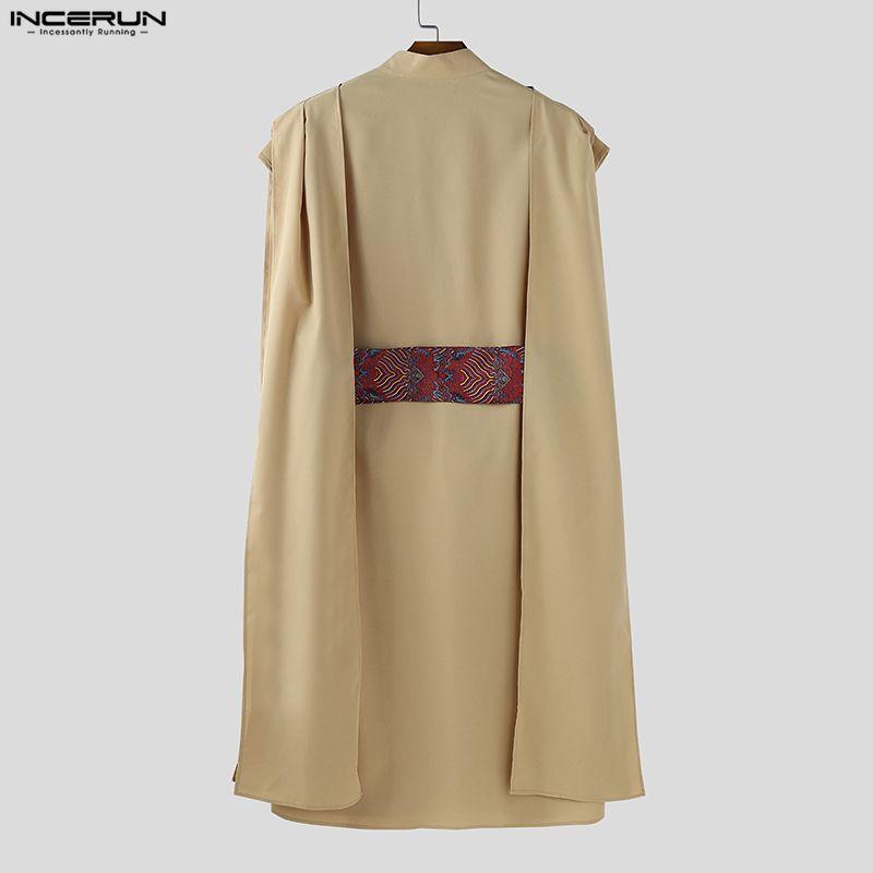 INCERUN Men Sleeveless Layers High Splits Ribbon Belt Casual Long T-shirts Tops