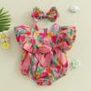 Citgeett Summer Infant Baby Girl Flower Bodysuit Flying Sleeve Bow Headband Cute Clothes Set
