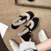 Black Thick Heel 2025 New Autumn and Winter Velvet Warm Fluffy Shoes Mary Jane Pedal High Heels Women's Evening Breeze
