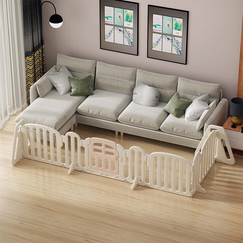 Three-Sided Indoor Baby Playpen with Safety Fence and Walker