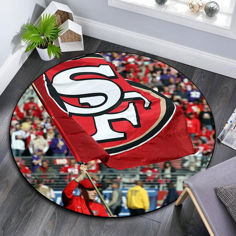 SF 49ers Muster runder Teppich, Teppich für Wohnzimmer Schlafzimmer Spielzimmer, Rutschfeste Bodenmatte, Feiertagsgeschenke und Geburtstagsgeschenke.