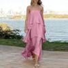 Women's Satin Slip Dress Layered Tiered Ruffle Hem Sleeveless Loose Fit Vacation Midi Dress with Adjustable Straps