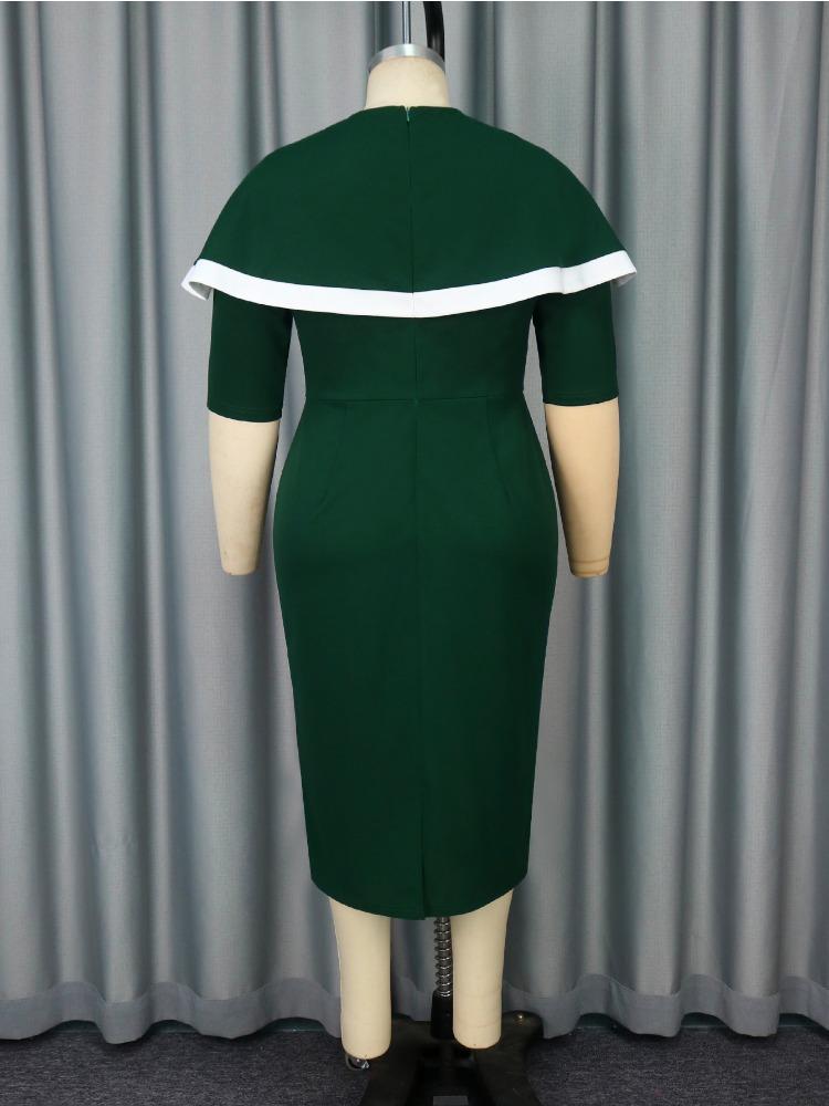 Elegancka Sukienka Midi Bodycon dla Kobiet z Kontrastowym Wykończeniem, Pelerynkowymi Rękawami i Paskiem w Talii, Styl Vintage, Strój Formalny dla Gościa na Ślub Kościelny