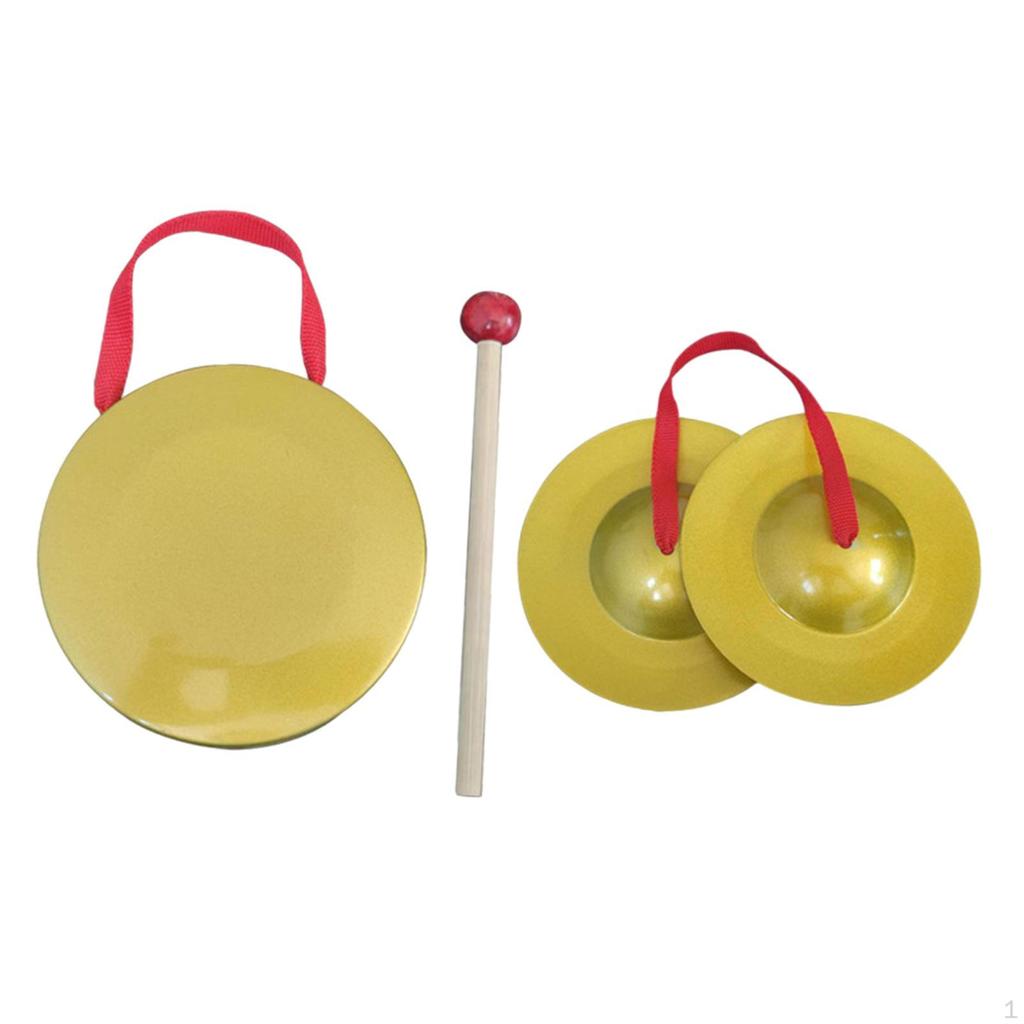 Gong Instrument Mini Finger Cymbals Percussion Brass with Mallet for Parties