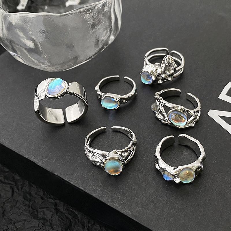 Atemberaubender Opal Mondstein Paar Offener Ring Für Frauen Schicker Sommer Schmuck Geschenk