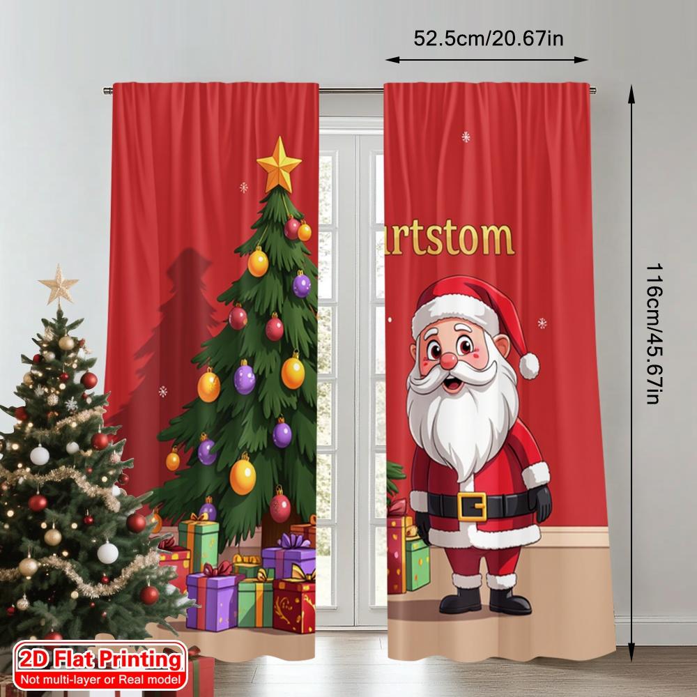 2pcs 2D flat printing Merry Christmas Popular Drapes christmas my partstom santa Polyester Without Electricity Festive Wall