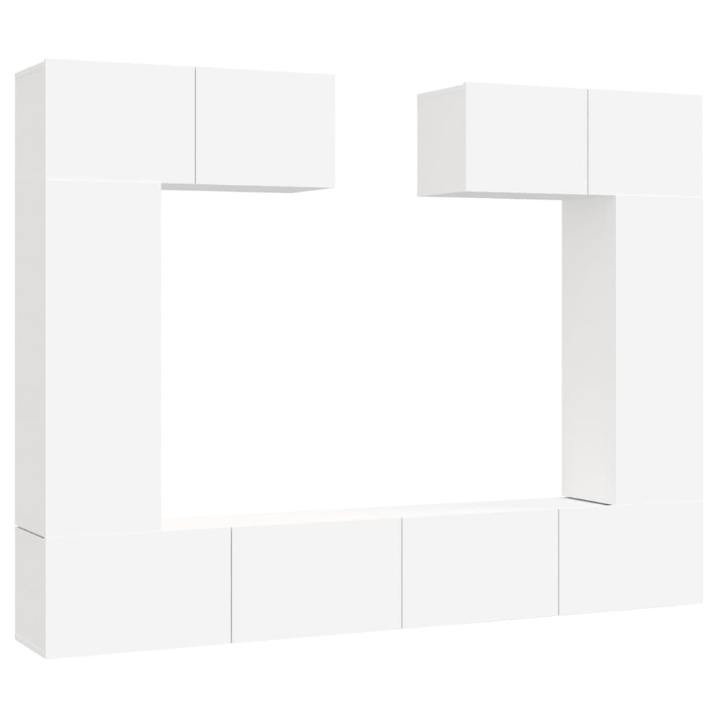 6 piece TV cabinet set white particleboard