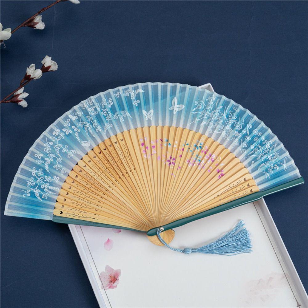 Butterfly Floral Pattern Portable Folding Fan Chinese Style Dance Fan For Wedding Party