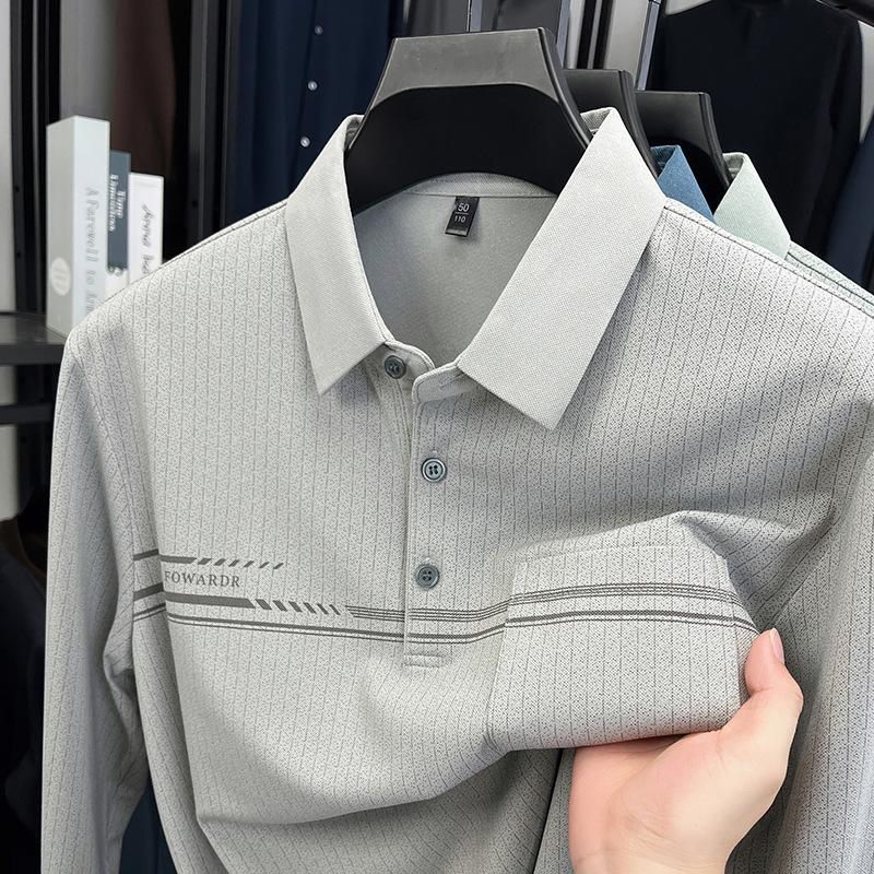 Spring Autumn Men's Long-sleeved T-shirt, Middle-aged and Elderly Dad Wear Loose Lapel Inner Bottoming POLO Shirt