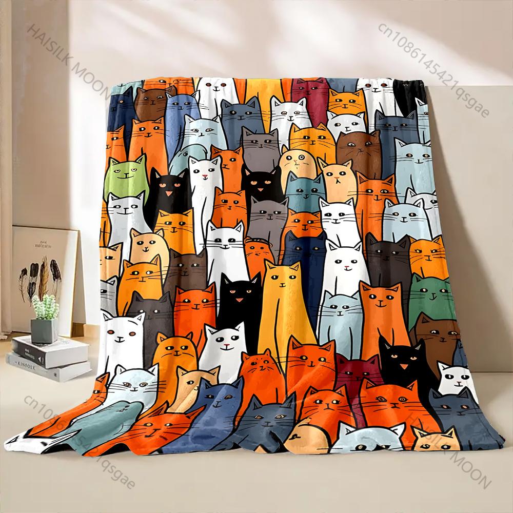 1PC Cute Cats Print Cartoon Blanket Warm and Comfortable Blanket for Home Sofa Travel Camping Picnic RV Luxury Gift