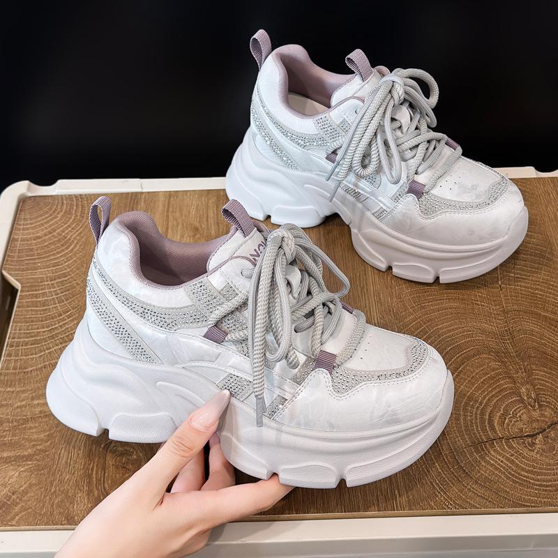 Sneakers Women's 2026 Autumn New Platform Casual Shoes Inner Height-increasing Shoes Versatile Rhinestone Dad Shoes