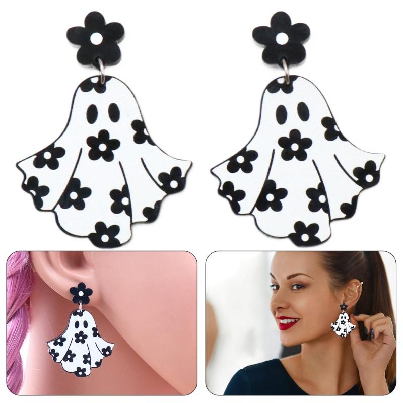 Simple Flower Spirit Pendant Earring Fshion Dangle Earrings Halloween Cartoon Acrylic Drop Earrings Party Jewelry