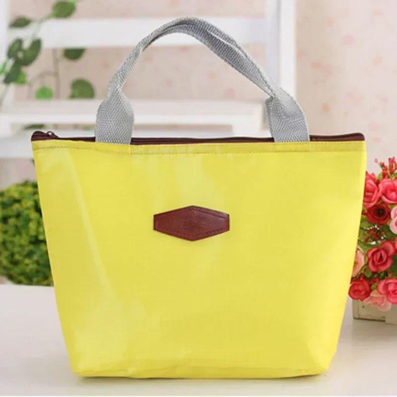 Lunch Box Camping Picnic Bag Lunch Bag Solid Color Portable Insulated Refrigerated Cold Food Cooler Thermal Bag Handbag