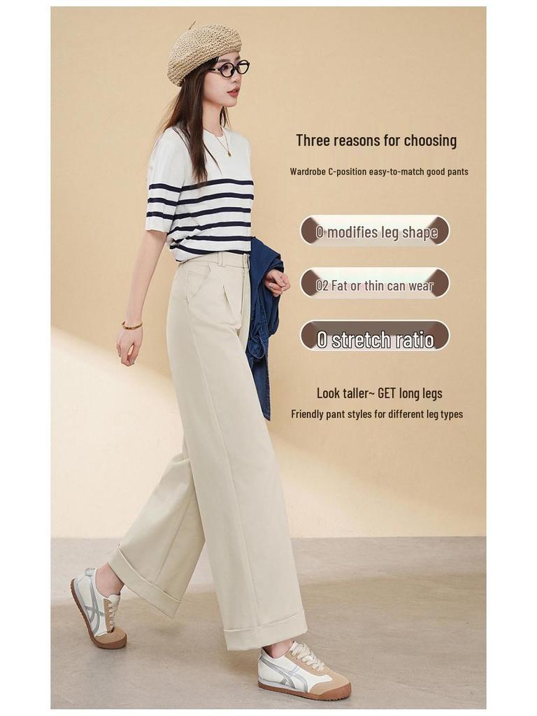 Tian Silk Wool High-Waist Wide-Leg Pants for Women - 2025 Spring/Autumn
