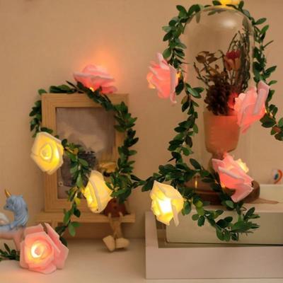 Warm Light LED String Lights Colored Lights Simulation Green Leaves Fairy Lights Rose Flower Design Artificial Vine Garland