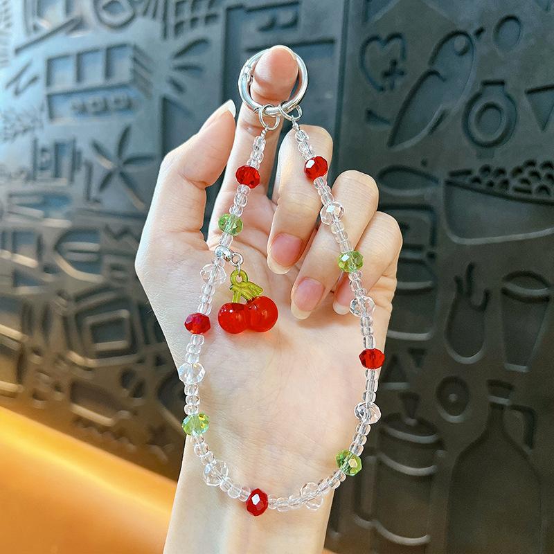 

Kawaii Vintage Cherry Bead Key Chain Mobile Phone Chain Wrist Strap Charm Lanyard Camera Hand Strap Girl Women Iphone Pendant белый