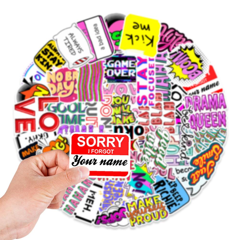 50 New English Phrases Graffiti Stickers Skateboard Refrigerator Mobile Phone Tablet Computer Decoration Stickers