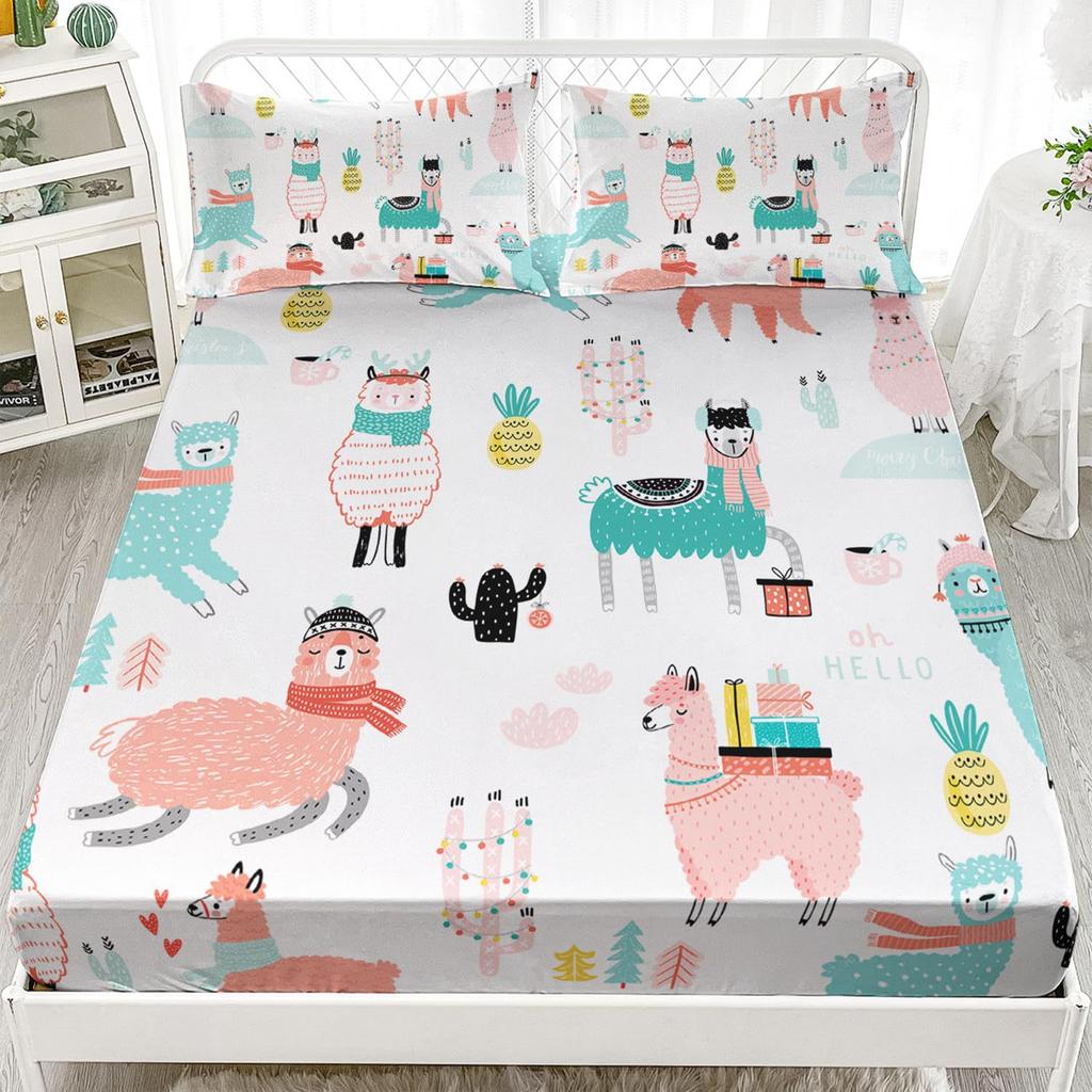 Cute Cartoon Koala Pattern Bed Hat Three-Piece Digital Printing Bedding Set Adult Children