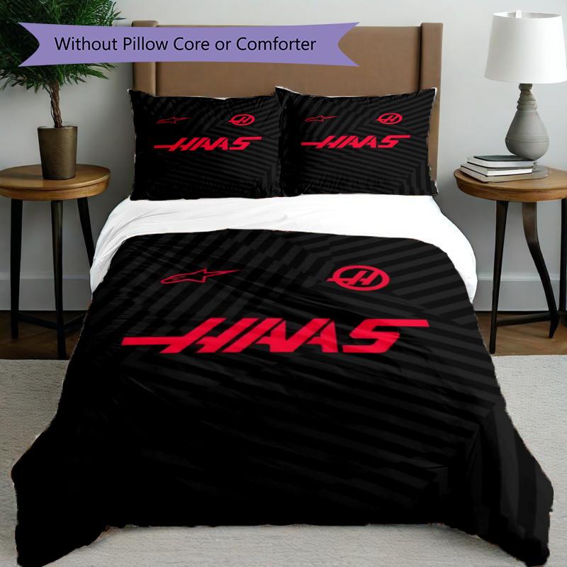 3pcs Duvet Cover Set (1*Duvet Cover + 2*Pillowcase, Without Core), Haas F1 Racing Team Print Bedding Set, Bedroom Decor, All‑Season, Gift