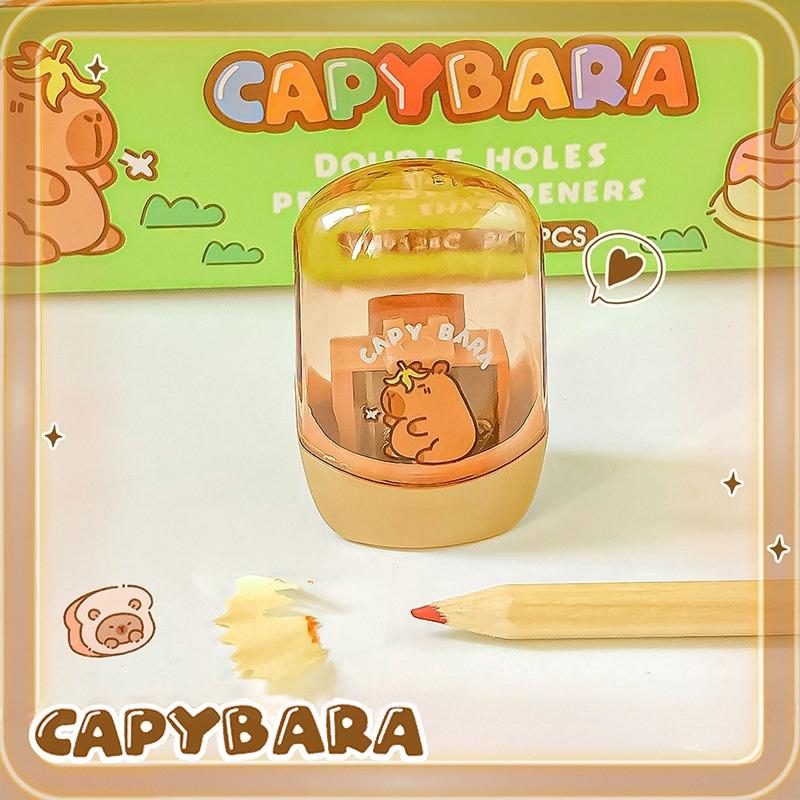 Aesthetic Kawaii Stationery School Office Supplies Cute Cartoon Capybara Pencil Sharpener Creative Double Hole Pencil Sharpener