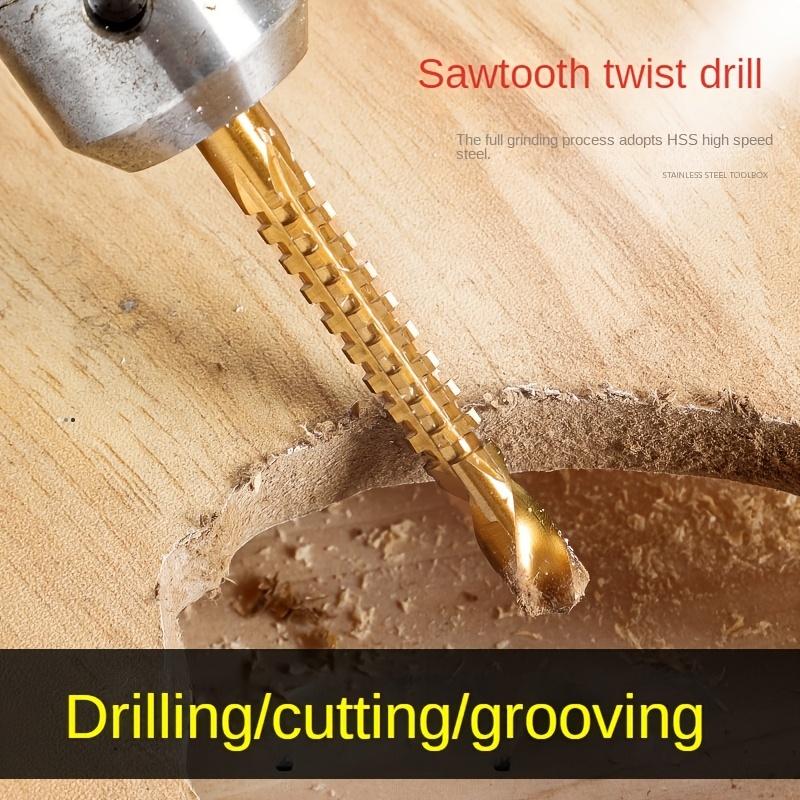 Three Piece Titanium Coated High-speed Steel Drill Fried Dough Twists, suitable for Metal, Wood and Plastic