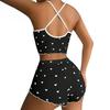 2 Pcs/Set Women Vest Shorts Suit Bow Heart Print Sleeveless Shirring Top High Waist Short Trousers Homewear Loungewear Outfit Summer Sleepwear