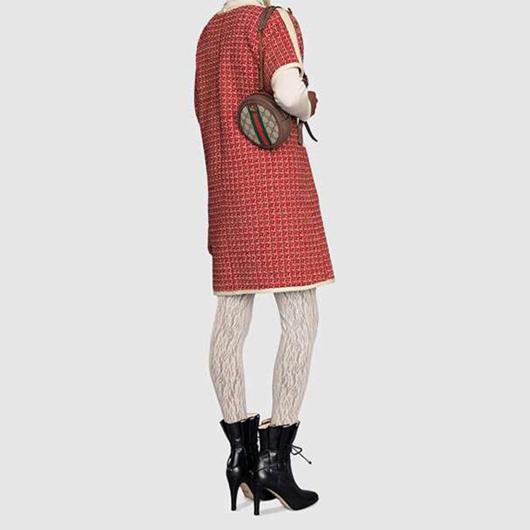 Gucci Ophidia Pasek z Logo Płótno i Skóra Okrągła Torba Plecak Mini Plecak Damski Hebanowy Brąz 598661-96IWG-8745