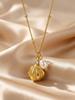 Fashion Charm Zircon Shell Conch Pendant Bracelets Necklace for Women, Stainless Steel Summer Beach Jewelry Set Accessories