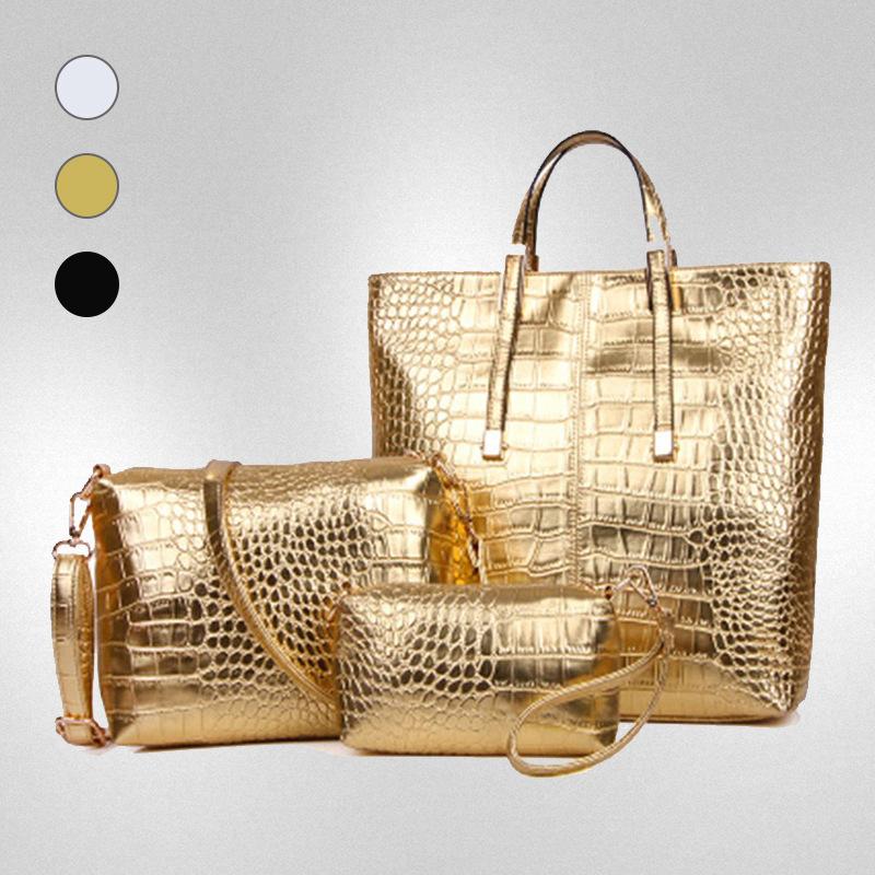 Crocodile pattern women's bag new trendy large-capacity handbag three-piece women's bag soft leather fashion shoulder oblique span bag