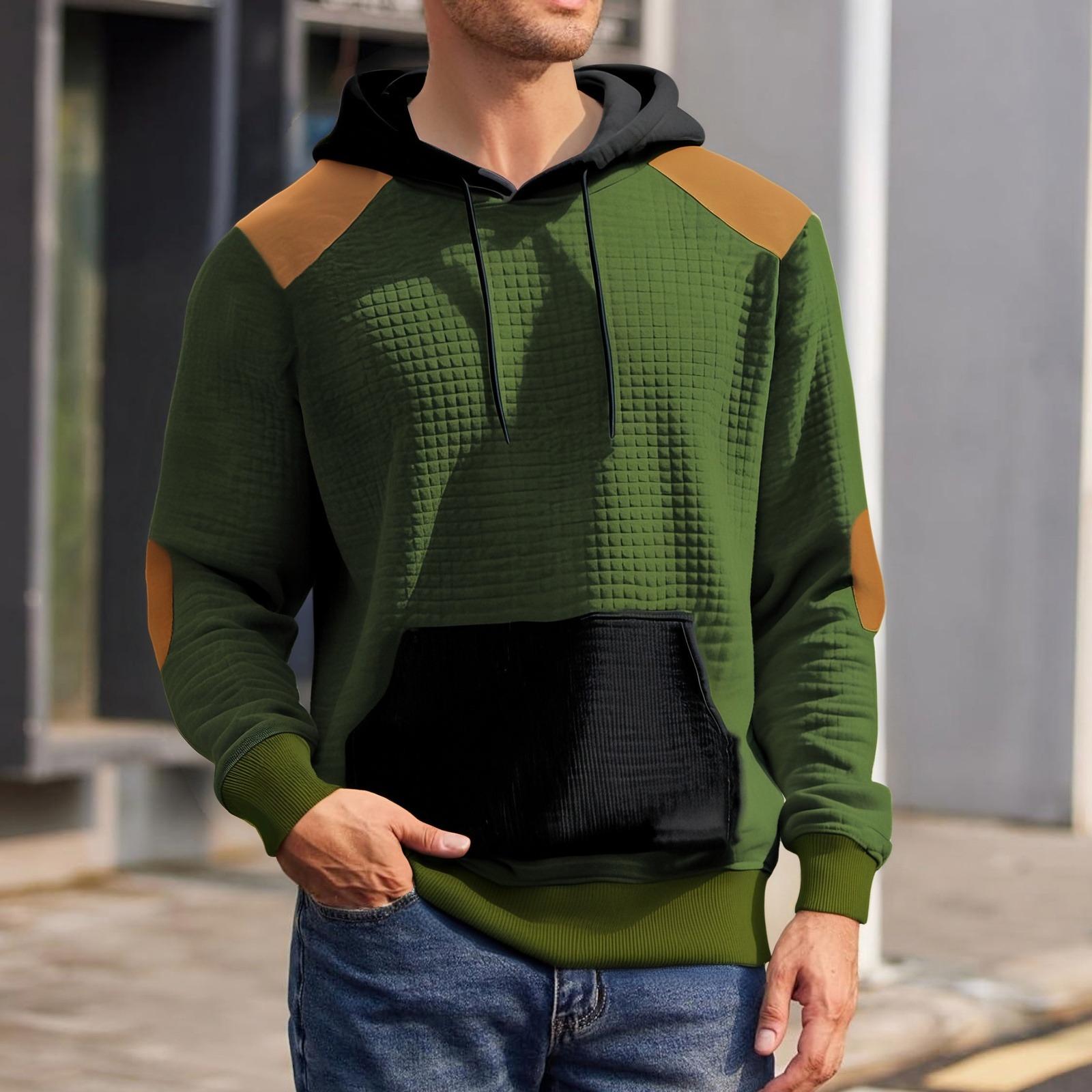 

Men s Outdoor Casual Loose-Fit Color-Blocked Hooded Sweatshirt With Large Pockets XL