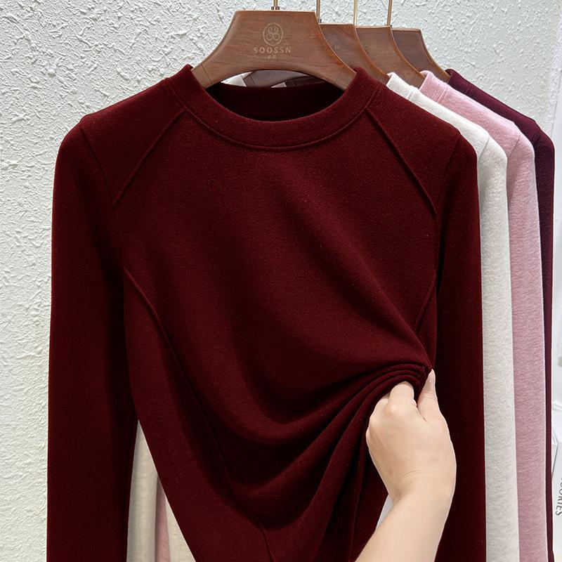

Кашемировая базовая рубашка женская осенне-зимняя, для ношения под одеждой, с круглым вырезом, утолщенная, теплая, из немецкого бархата, шелковая, с длинным рукавом, приталенная, тонкая, новый топ M