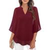 Summer Women's Casual Chiffon Shirt Loose V-Neck Petal Sleeve Blouse