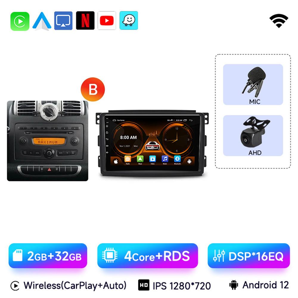 JIUYIN Android 13 Auto Radio Smart Fortwo 451 2005 - 2015 Wireless Carplay 4G Car Multimedia GPS 2din Autoradio
