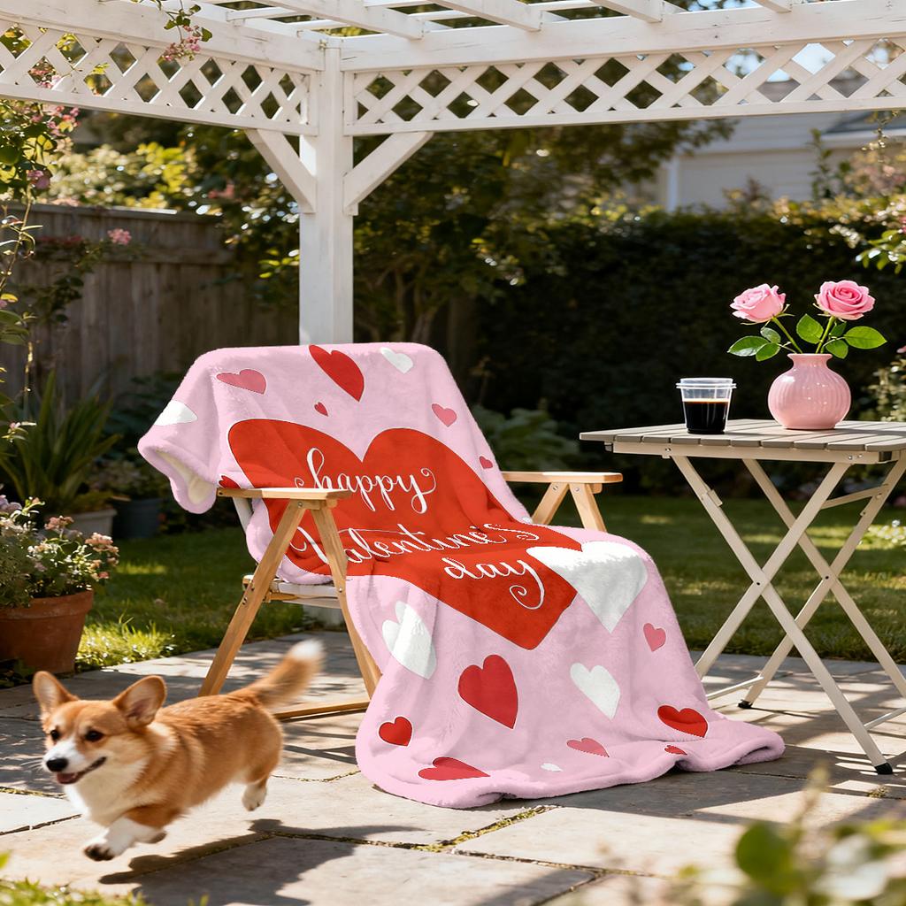 1 Stück Valentinstag Rosa Liebesdruck Flanelldecke Mehrere Größen Sofa Nickerchen Freizeitdecke Weich und Bequem Maschinenwaschbar
