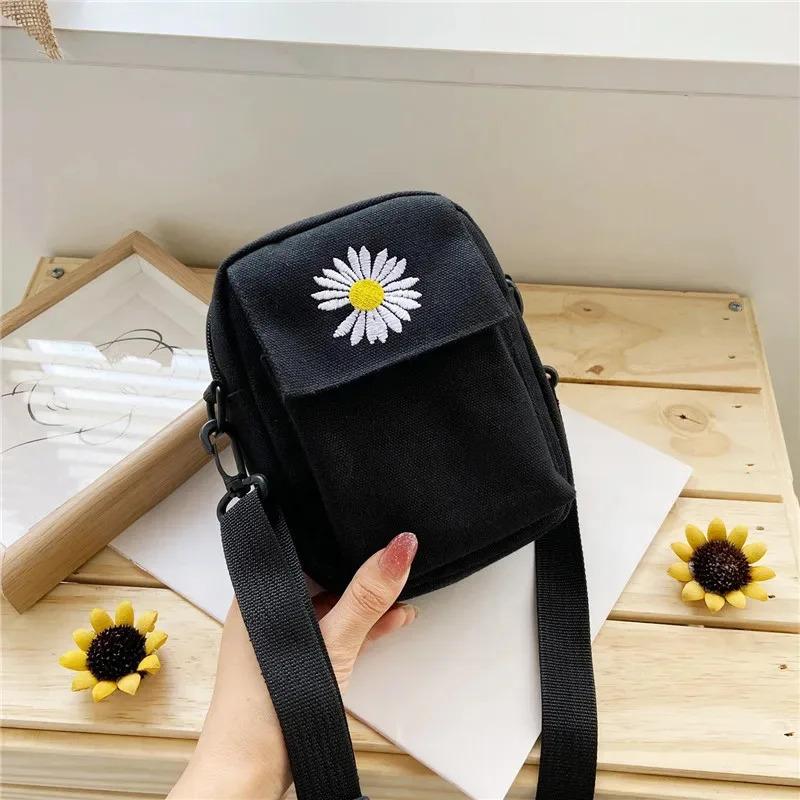 

Женская сумка через плечо Little Daisy, новая корейская холщовая мини-сумка на плечо, простая и универсальная маленькая сумка для телефона чёрный
