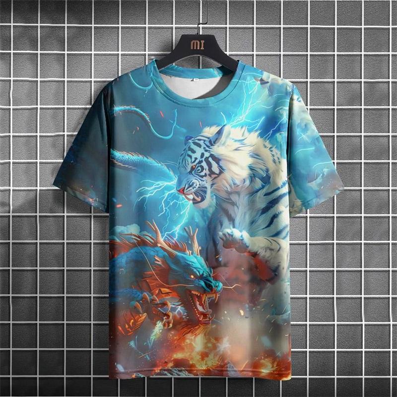 Full Print Animal Dragon Tiger Graphic T Shirt For Men Summer Short Sleeve Oversized Tshirts Tops 3d Print Men's T-Shirts