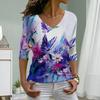Higanbana Druck Damen T-Shirts Damen Oberteile Langarm V-Ausschnitt Pullover Femme T-Shirts T-Shirt Für Frauen