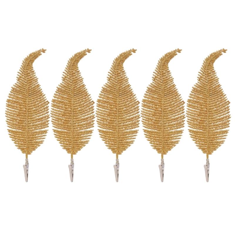 Pack Of 5 Christmas Tree Clip Artificial Feathered Leaves Ornament Home Decoration Supplies Festival Tree Accessories золотой