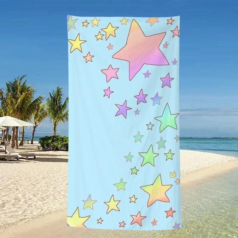 Pink White Layered Star Beach Towel Cute Y2K Aesthetic Print Quick Dry Absorbent Towel