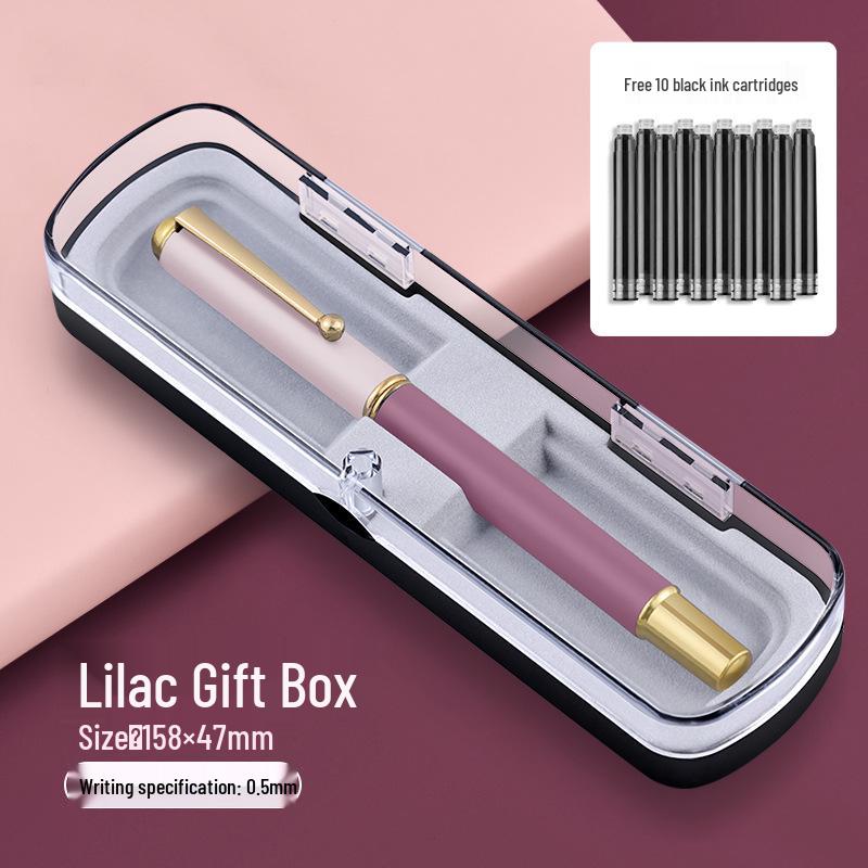 Luxury Signature Fountain Pen Set with Logo Printing, Gift Box, Replacement Ink Cartridge, and Metal Pen Holder