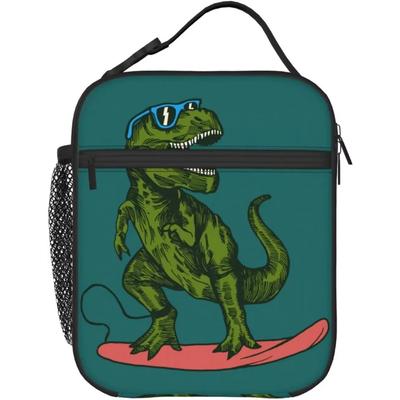 Surfing Dinosaur Thermal Lunch Bag Insulated Lunch Bags for Women/Men/Girls/Boys Detachable Handle Lunch Box Meal Tote Bag