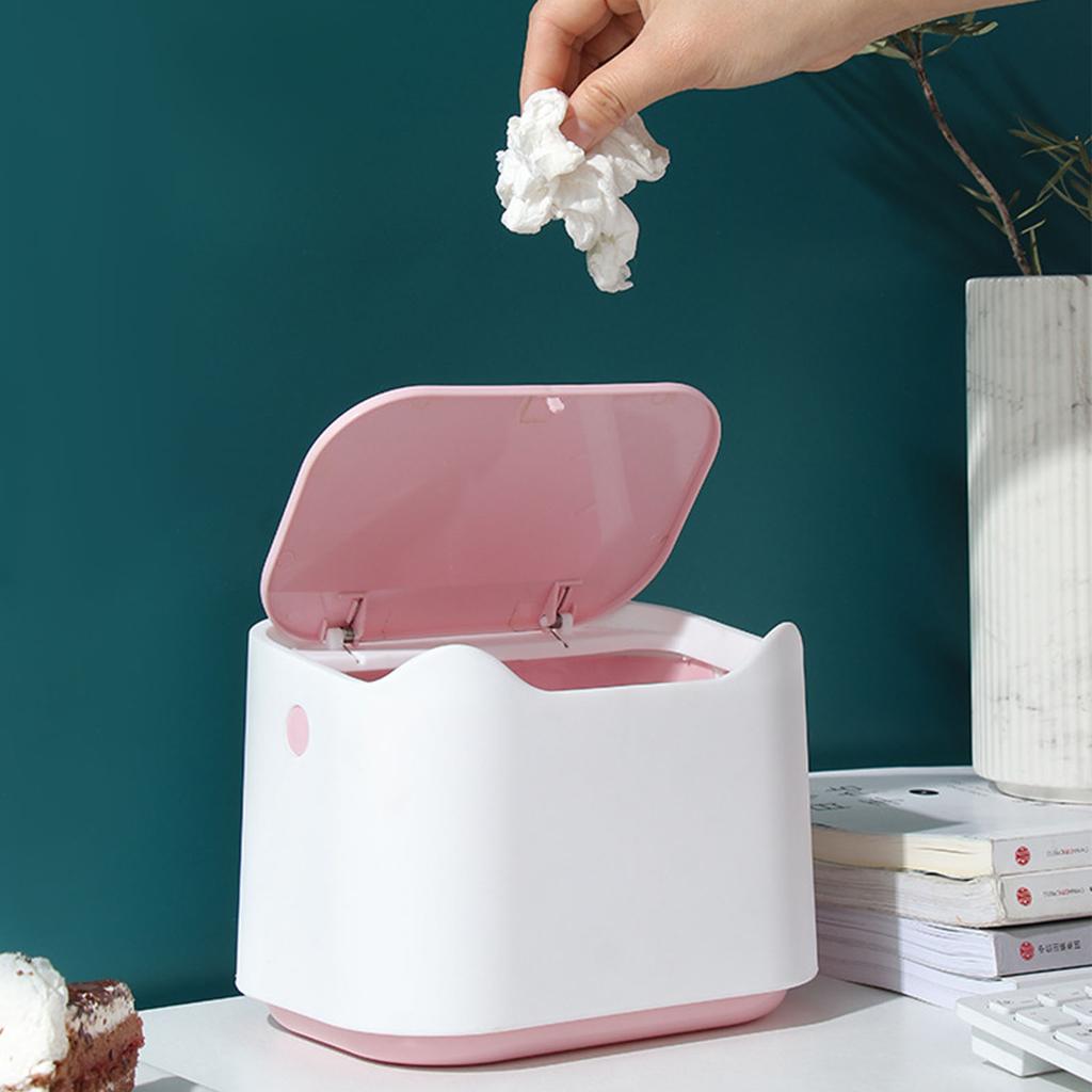 Desktop Trash Can Detachable Portable Small Table Waste Bin with Lid for Bedroom Living Room Office
