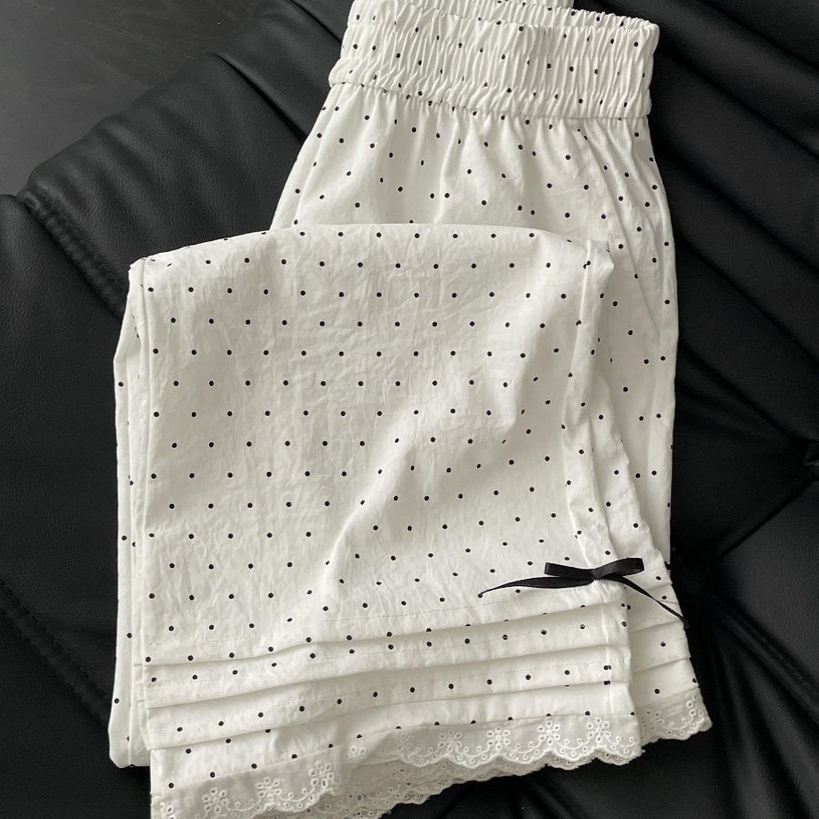 Women's Summer Lace Bowknot Lazy Polka Dot Lounge Pants - Loose Versatile Wide-Leg Trousers