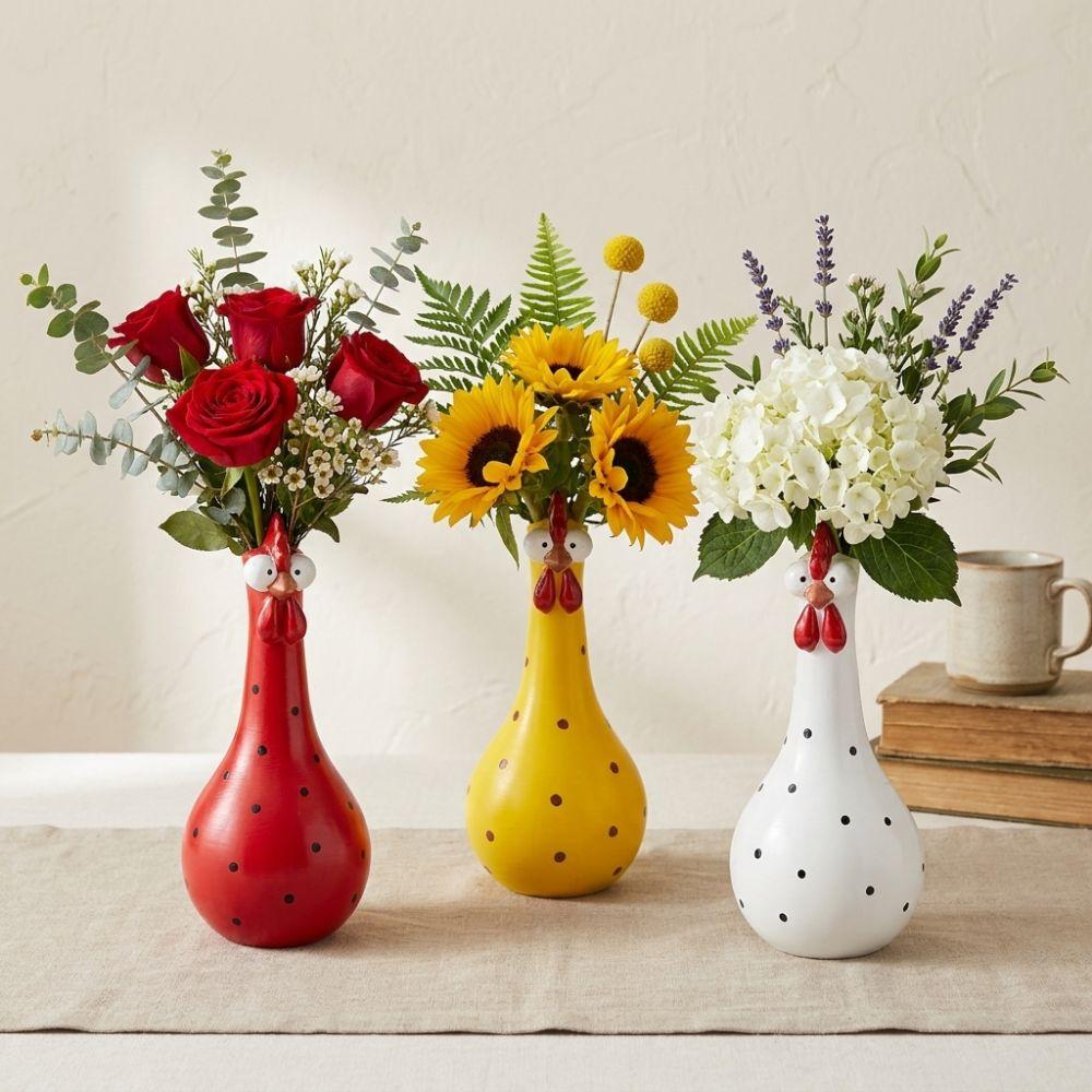 Colorful Dot Long Neck Chicken Vases Lifelike Flower Arrangement Vase  Living Room Decor