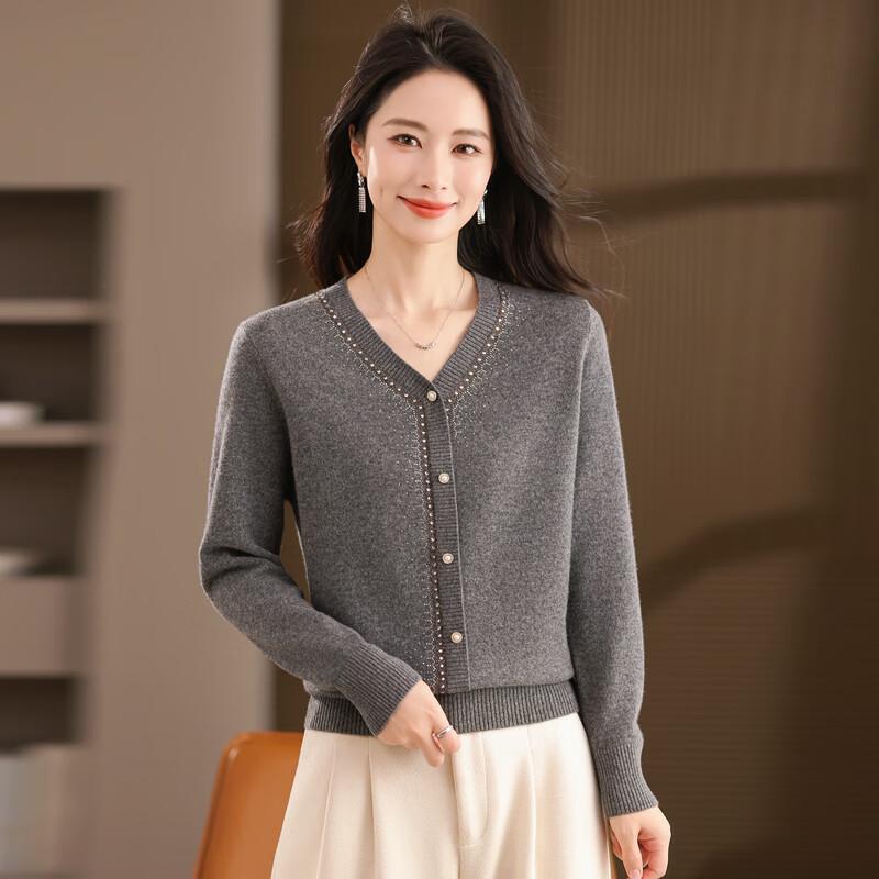Women's 100% Wool V-neck Cardigan Sweater