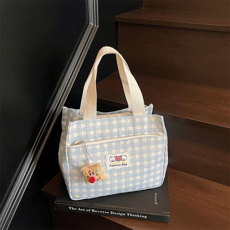 Plaid Canvas Tote for Students – Large, Lightweight Lunch and Bento Bag